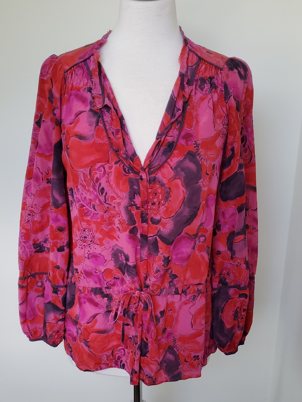 Rebecca Taylor Vibrant Pink, Red And Purple Silk Blouse Size 8 - Picture 2 of 9